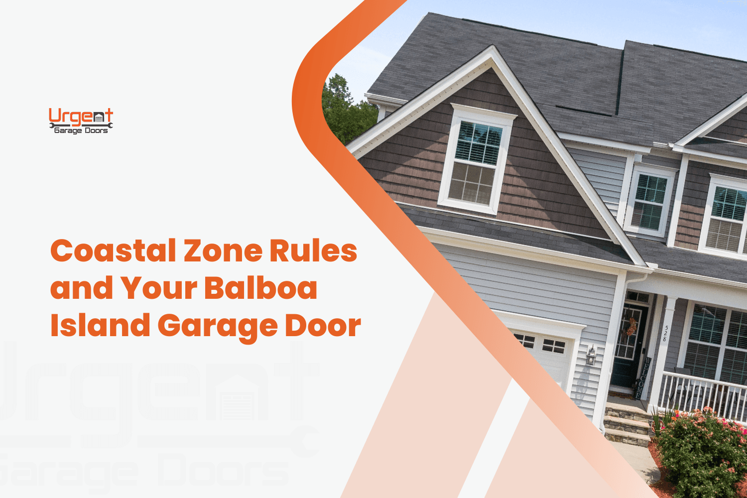 Suburban home with white garage door subject to coastal zone permit rules