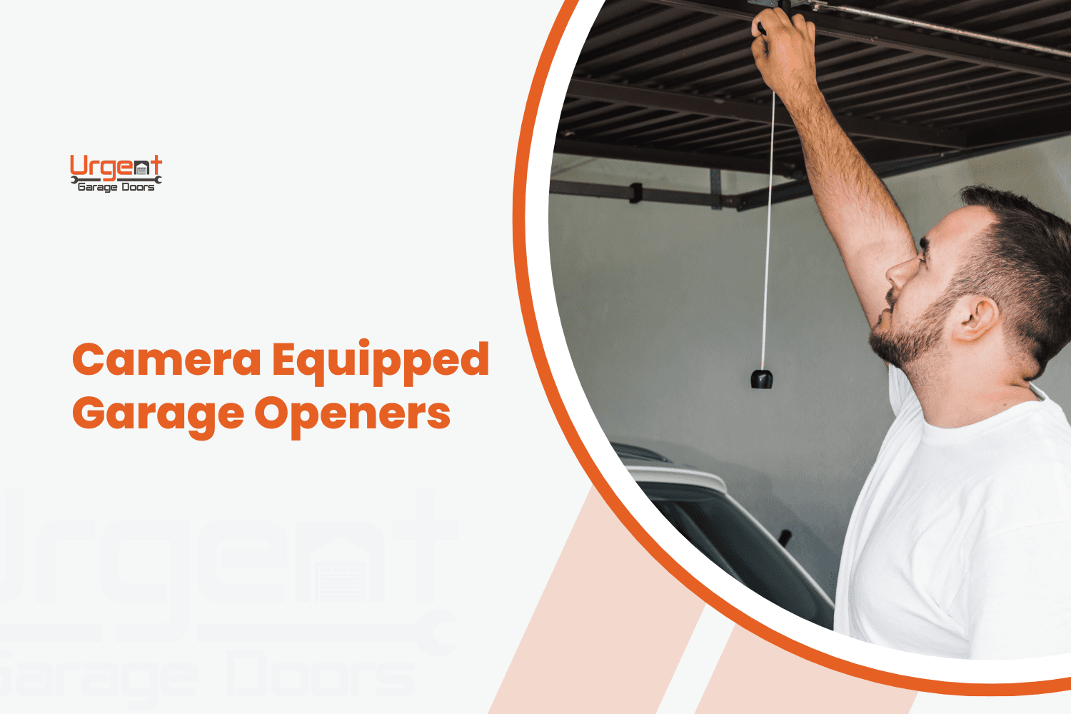 Technician installing camera-equipped garage door opener on ceiling rail system