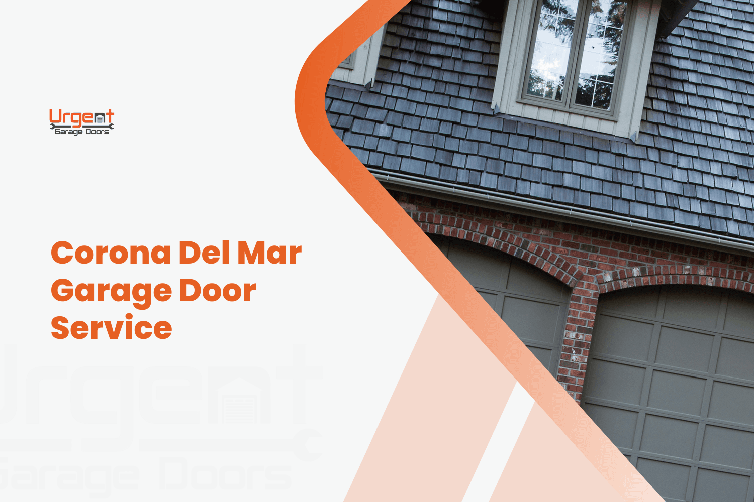 Classic brick-arched garage door on historic-style home with cedar shake roof