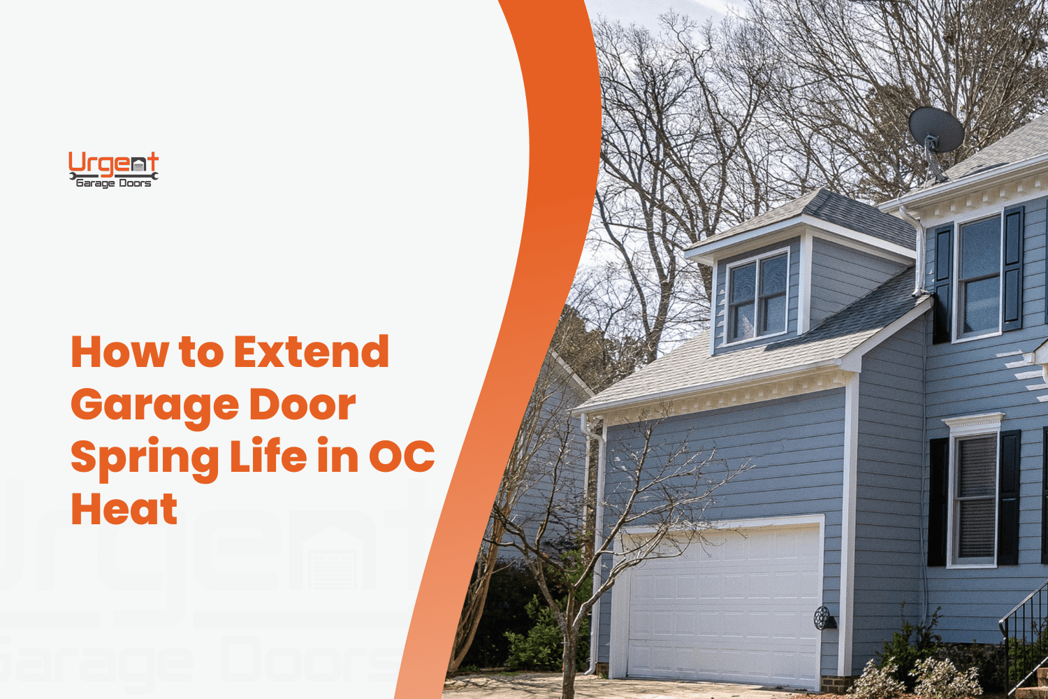 Blue suburban home with attached white garage door in Orange County neighborhood