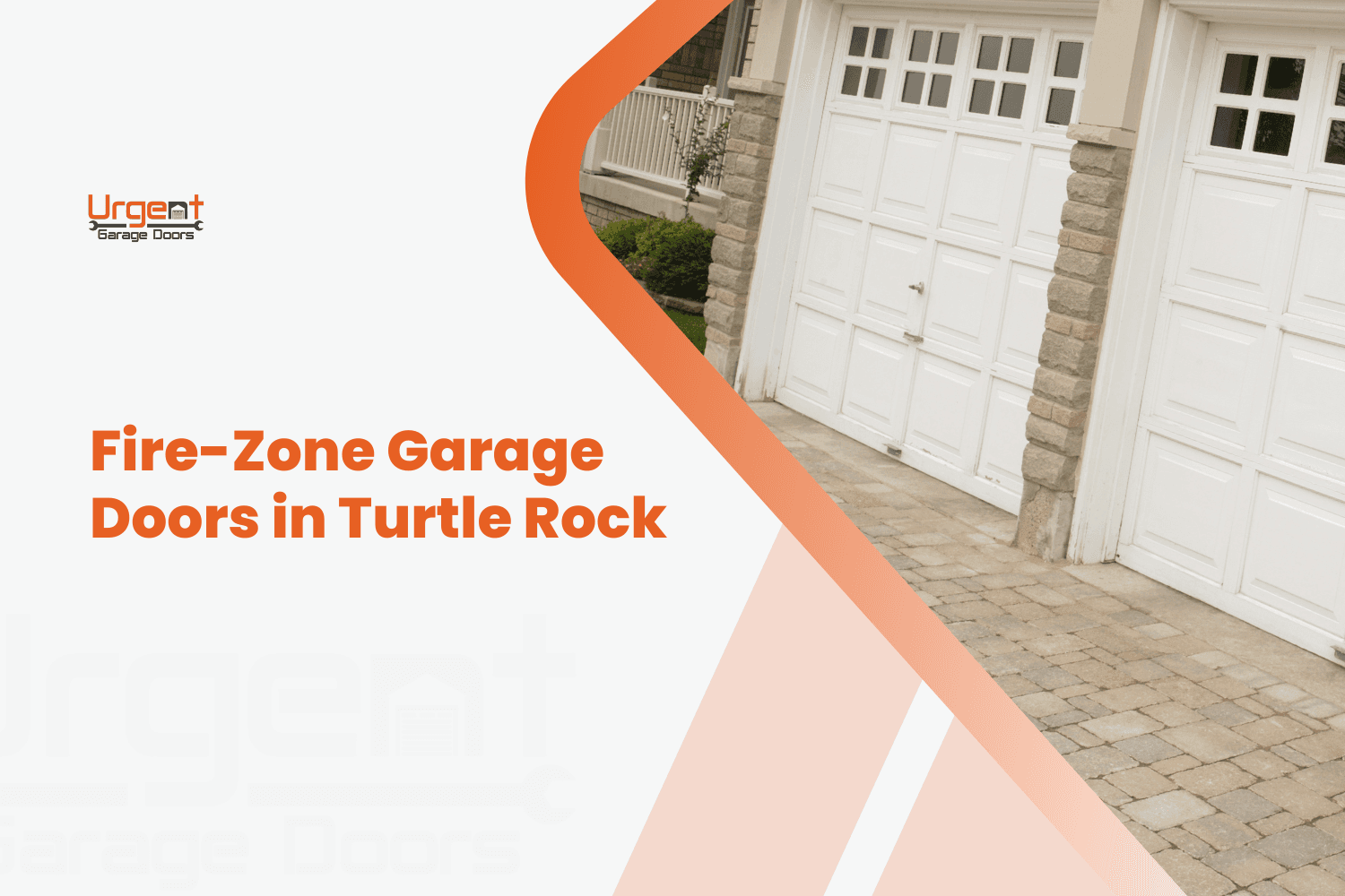 White fire-rated garage doors on stone-accented Turtle Rock home with paver driveway