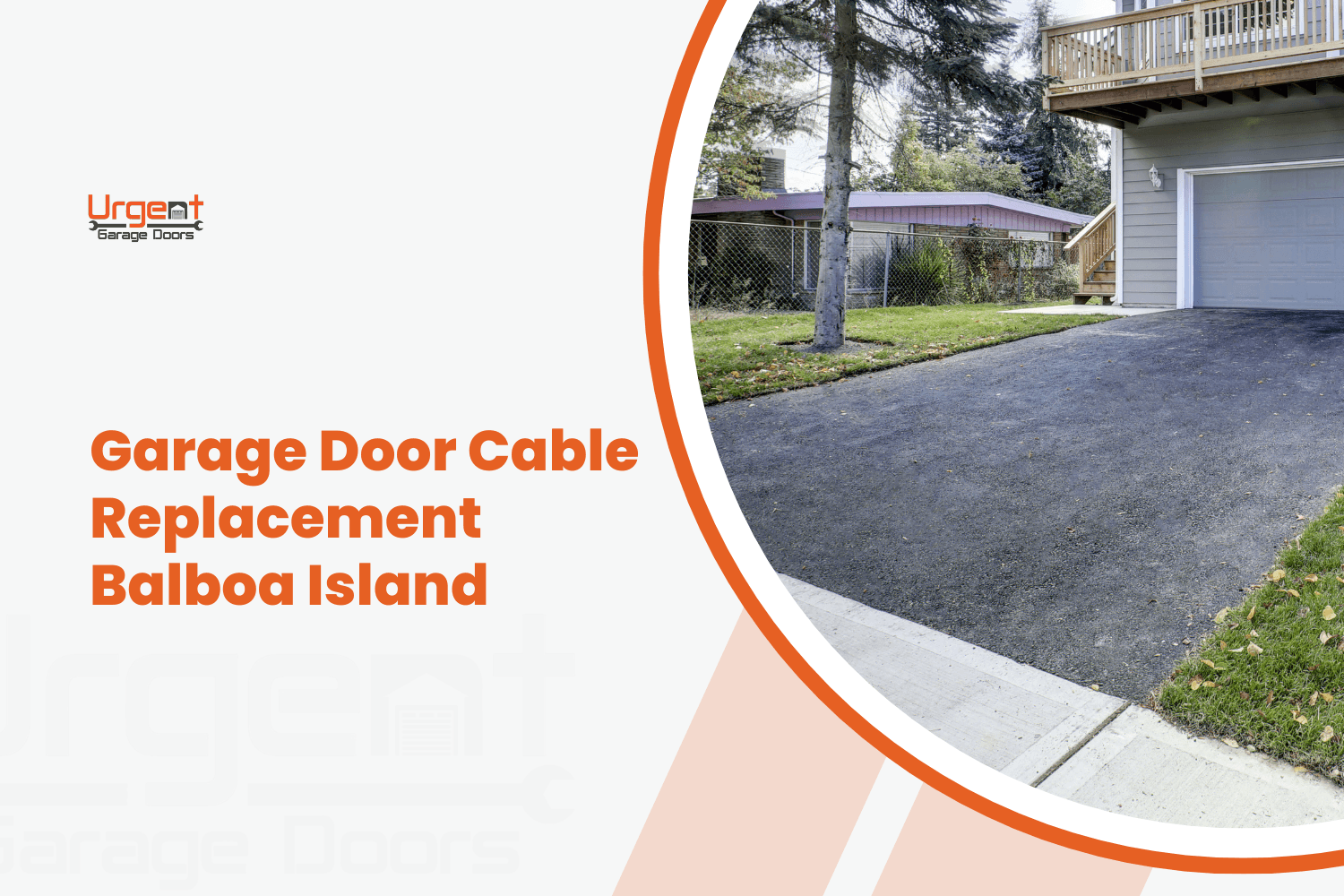 Residential garage with open white door and asphalt driveway on Balboa Island
