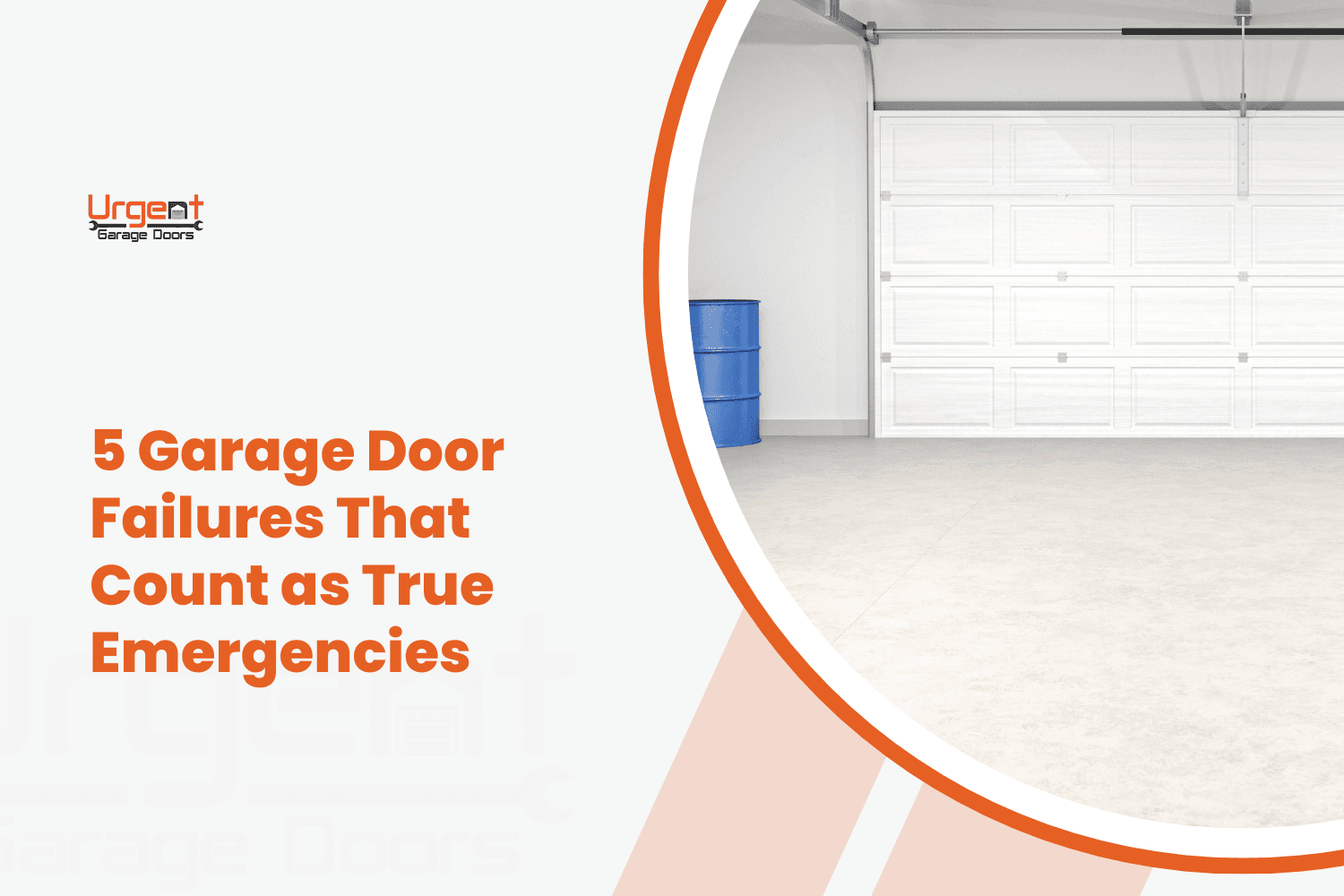 Urgent Garage Doors infographic highlighting 5 emergency garage door failures homeowners face