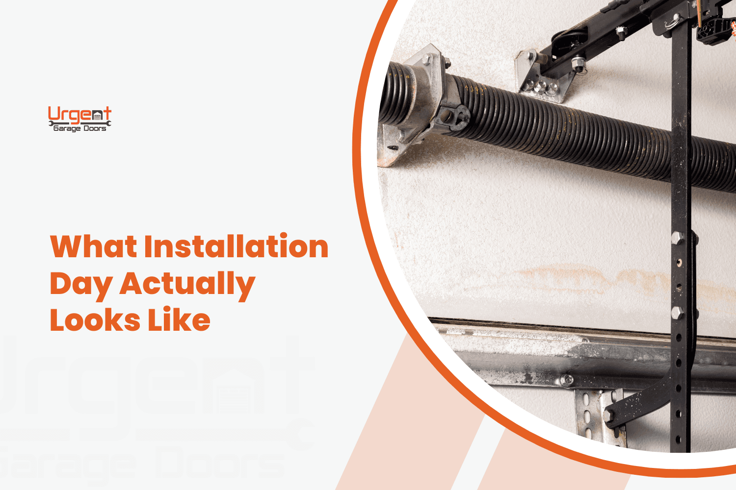 Garage door torsion spring and metal track hardware during installation day