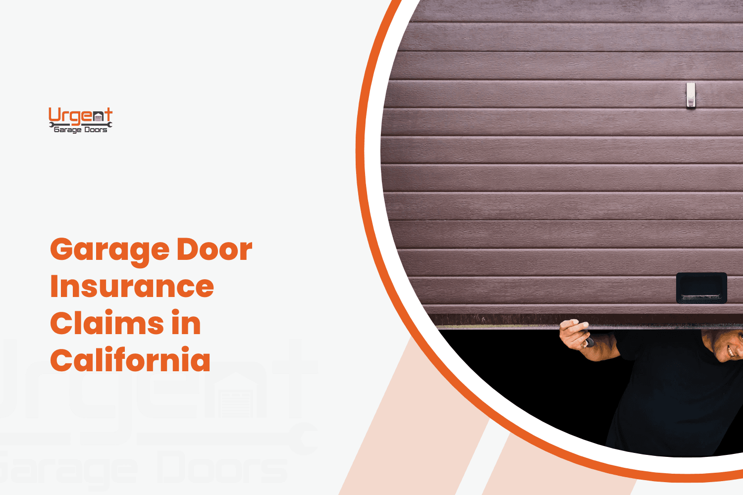 Person manually lifting a brown sectional garage door for insurance claim inspection California