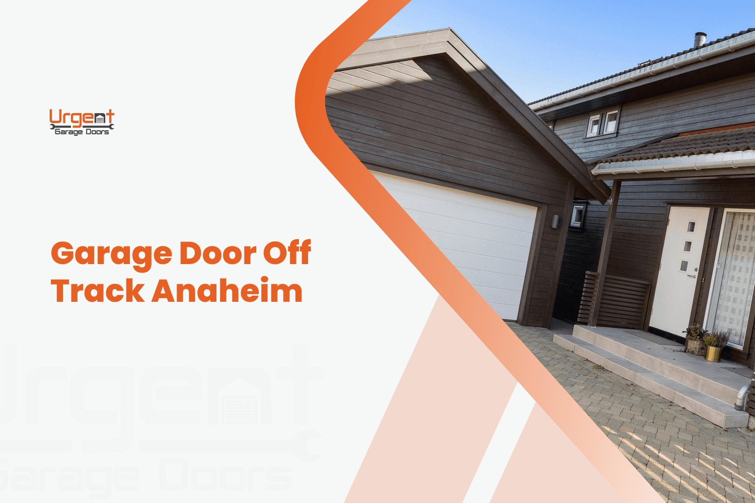 White sectional garage door on brown wood-sided home in Anaheim neighborhood