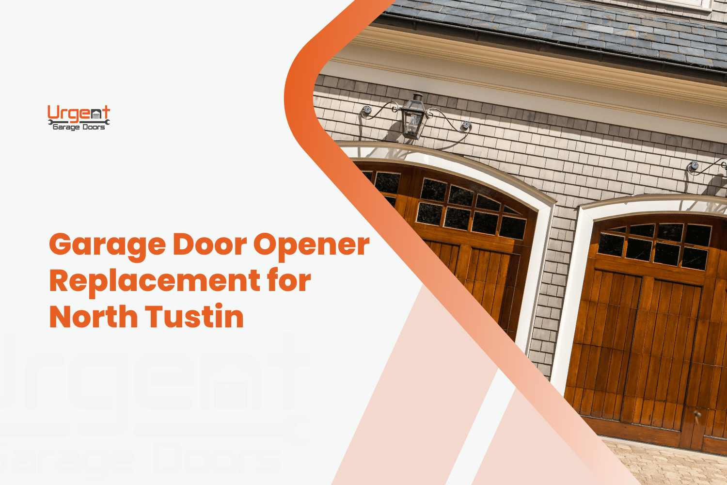 Elegant wooden arched garage doors with glass panels on a North Tustin home