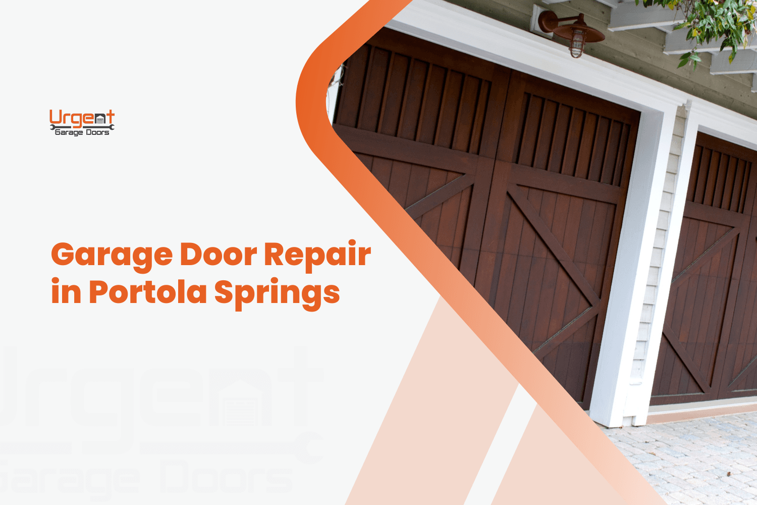 Dark wood carriage-style garage doors repaired by Urgent Garage Doors Portola Springs