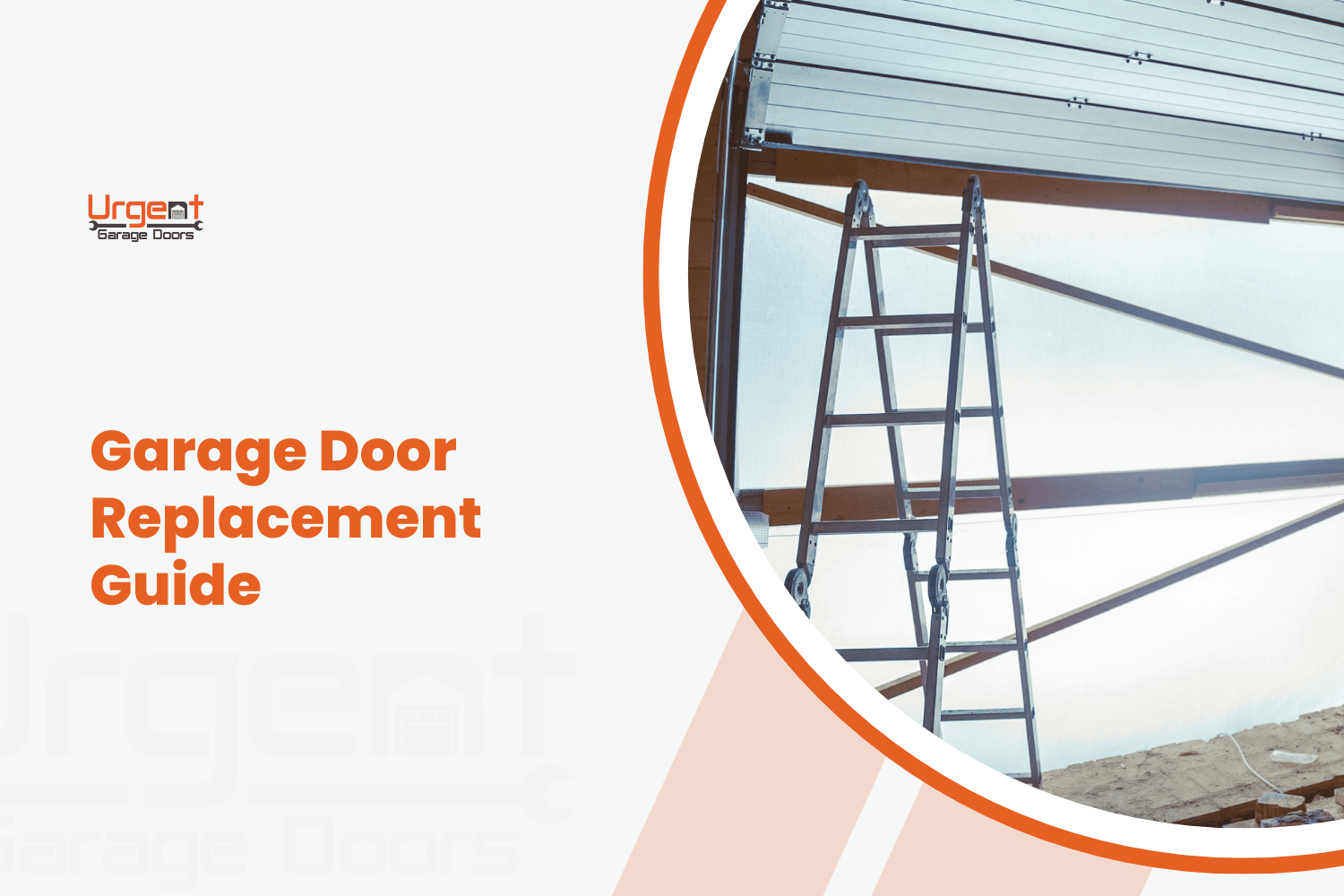 Ladder positioned beside open sectional garage door during replacement installation process