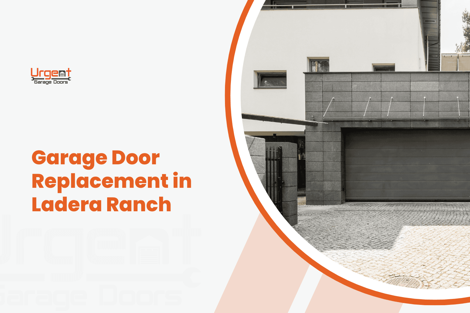 Modern dark gray sectional garage door on stone-clad home in Ladera Ranch replacement service