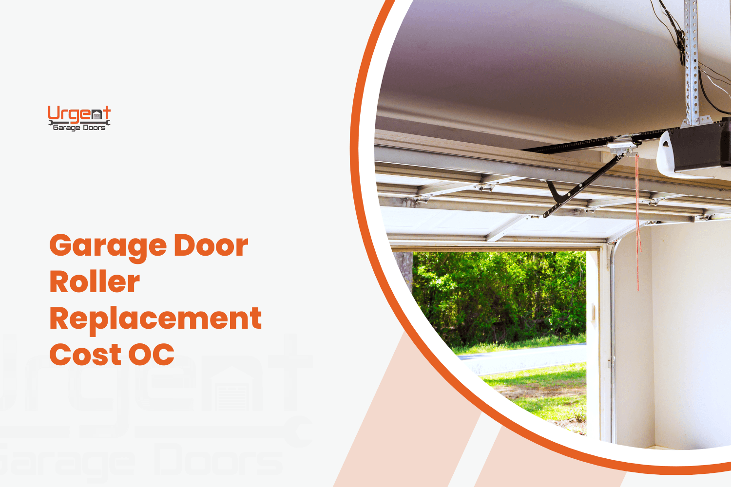 Urgent Garage Doors infographic showing garage door roller replacement cost OC interior view
