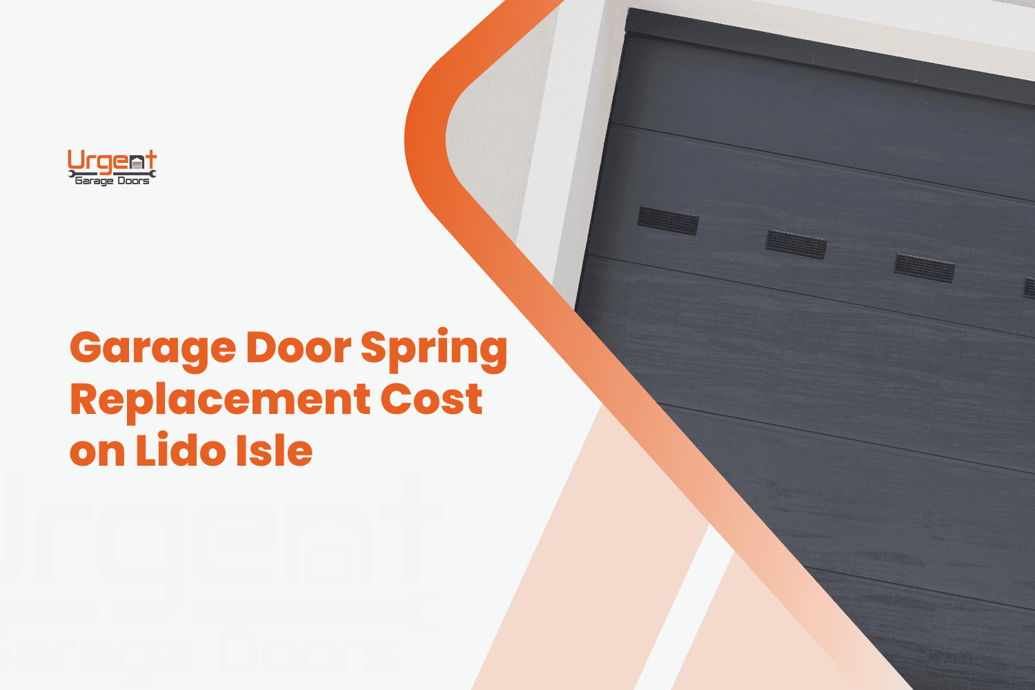 Dark gray garage door with Urgent Garage Doors logo and spring replacement cost text