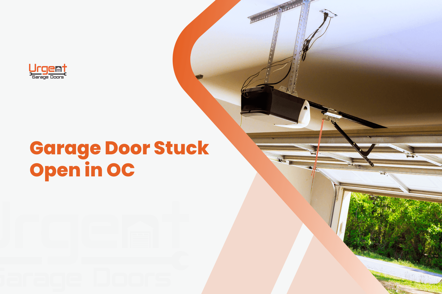 Garage door opener mechanism viewed from inside with door stuck open