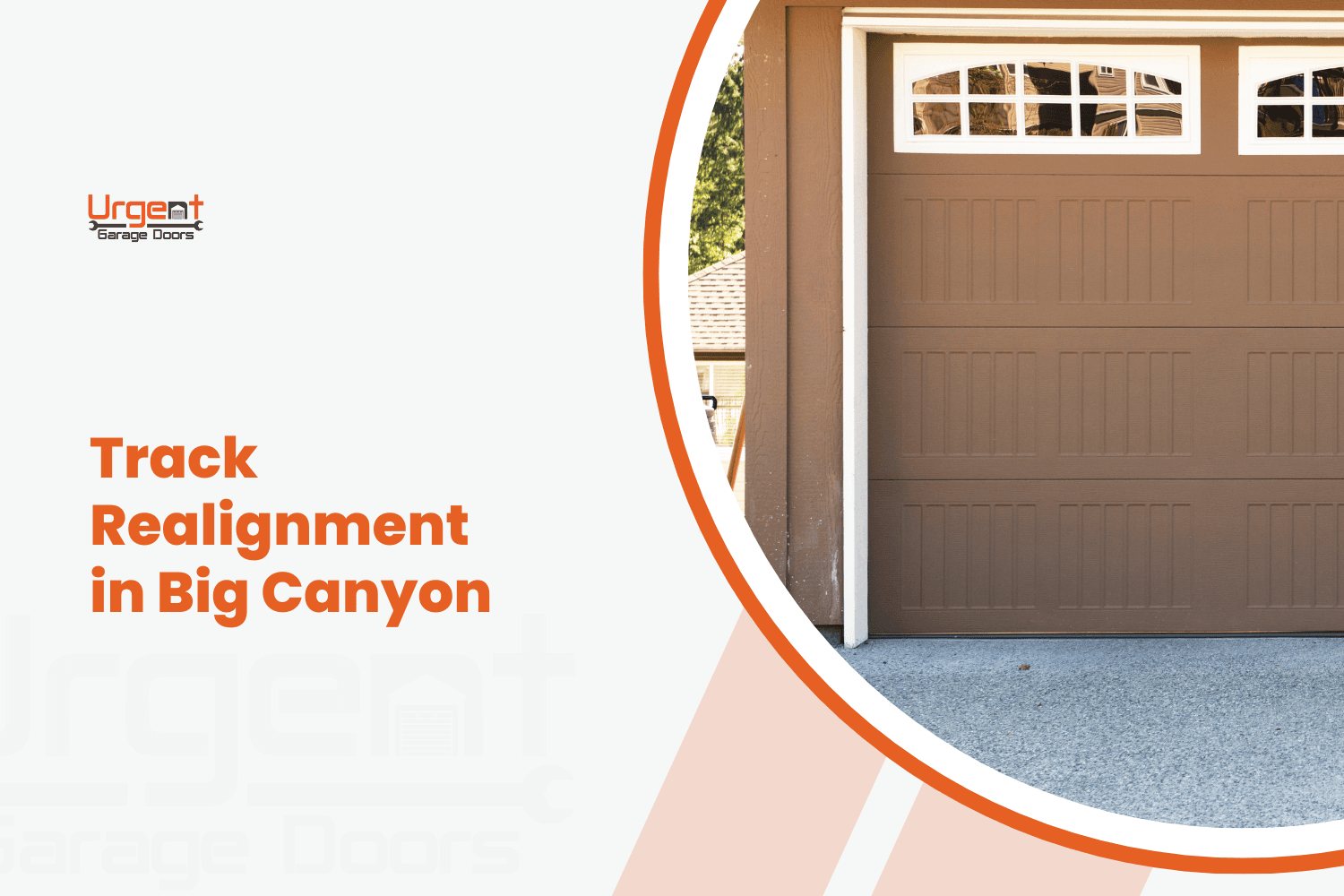 Tan garage door with decorative windows needing track realignment in Big Canyon