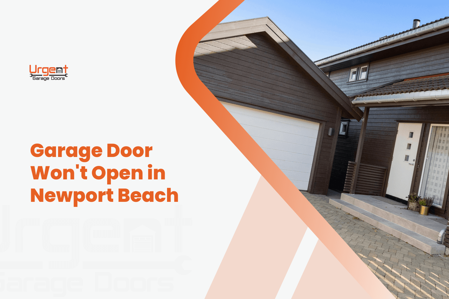 White garage door on a dark wood Newport Beach home exterior