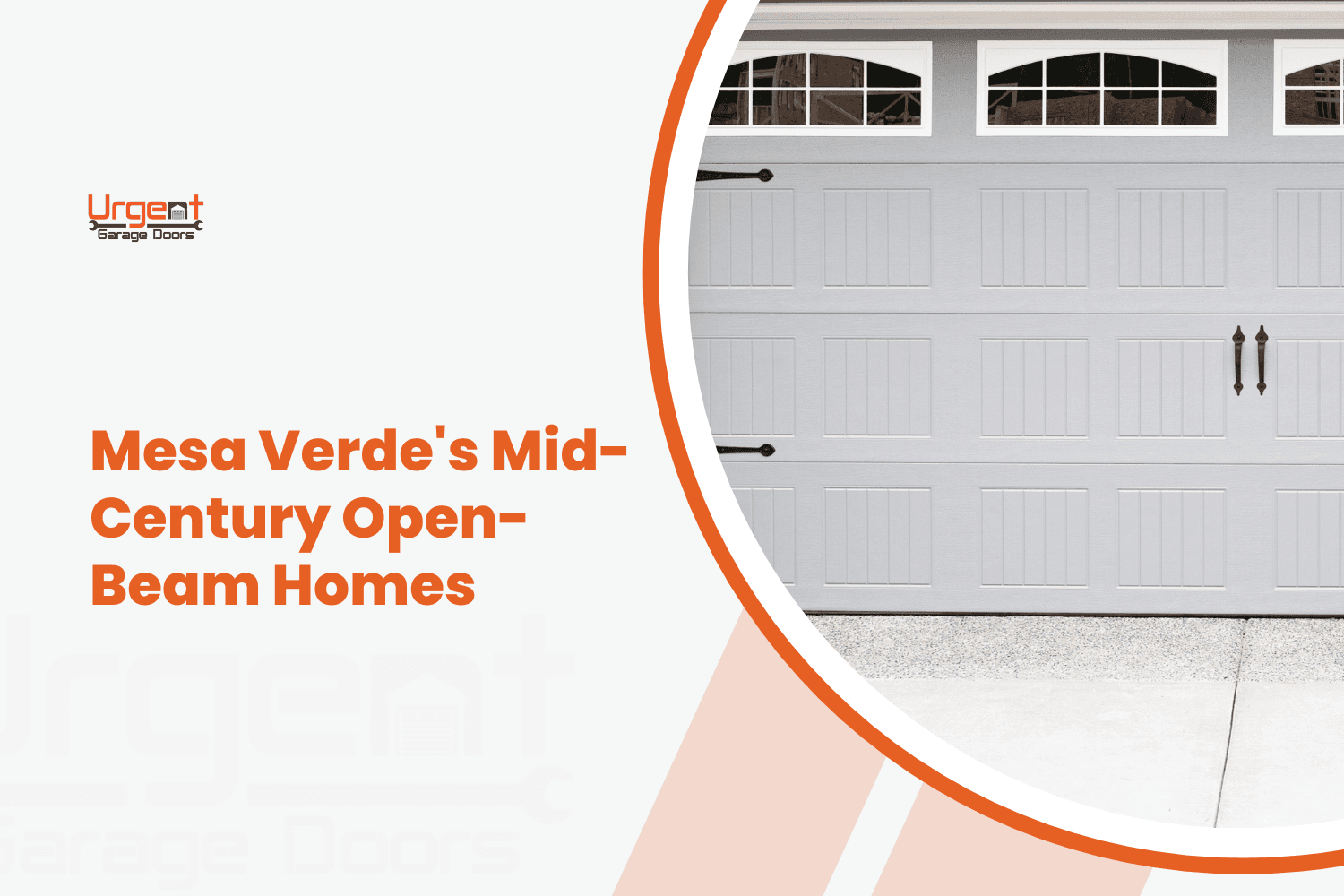 White carriage-style garage door with arched windows and black decorative hardware