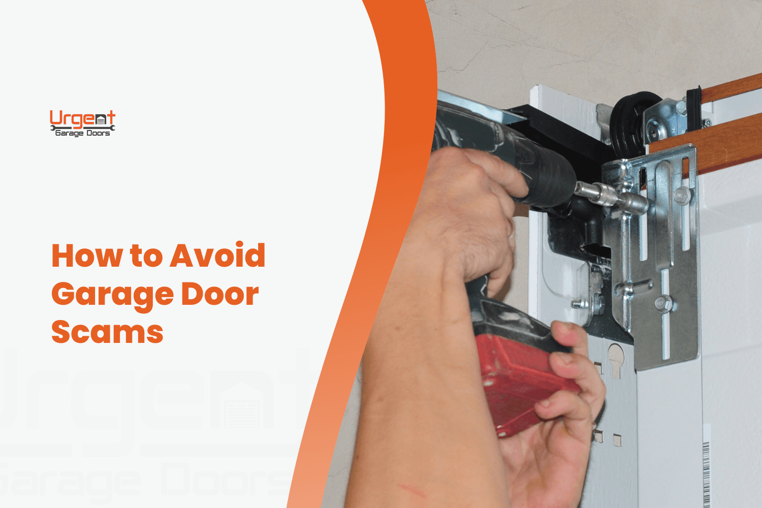 Technician using power drill to install garage door track and hardware components