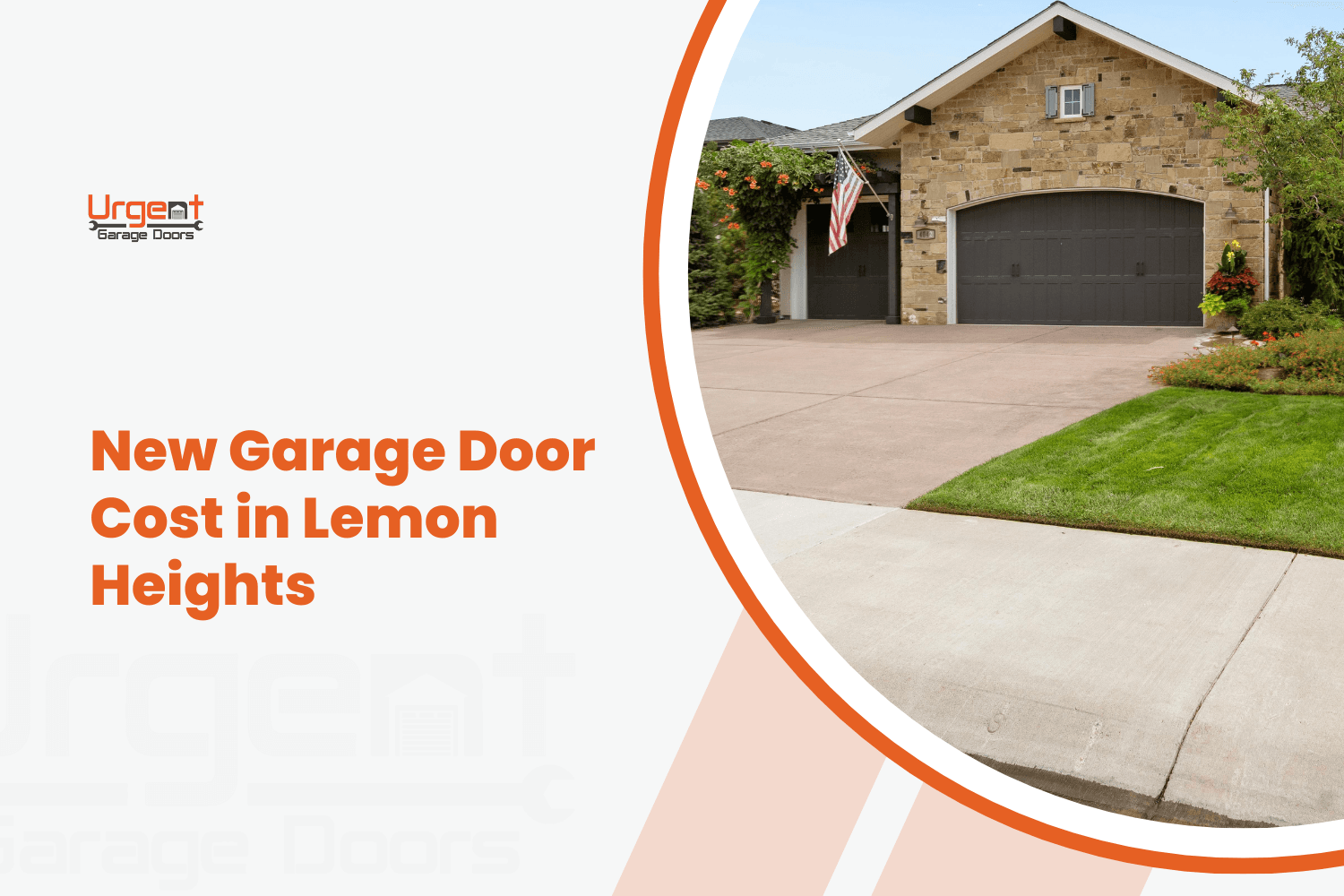 Upscale stone home with dark brown double garage doors in Lemon Heights