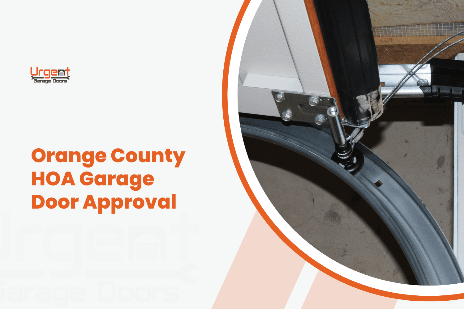 Close-up of garage door spring mechanism and hardware for HOA approval