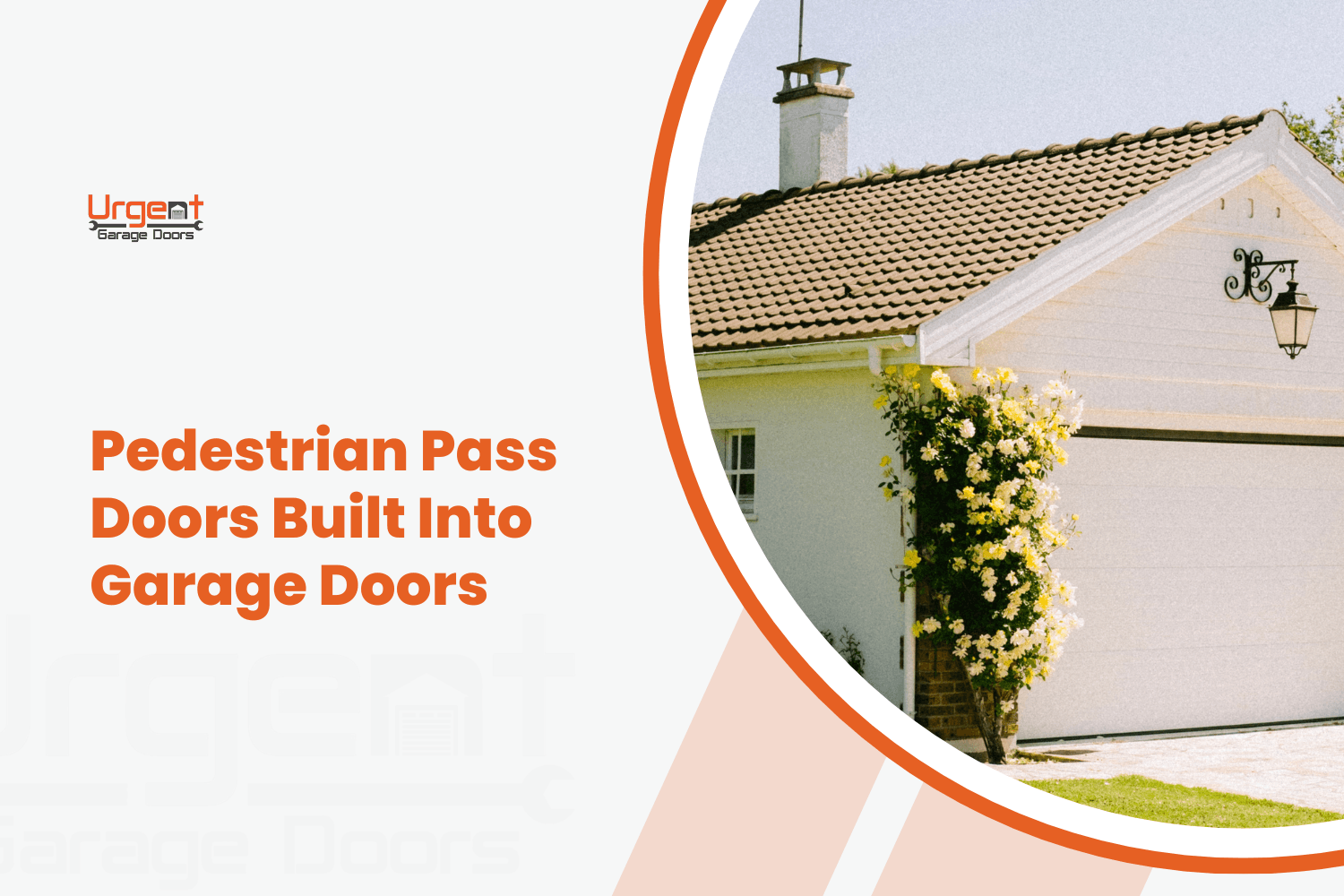 White residential garage door with climbing yellow roses beside it