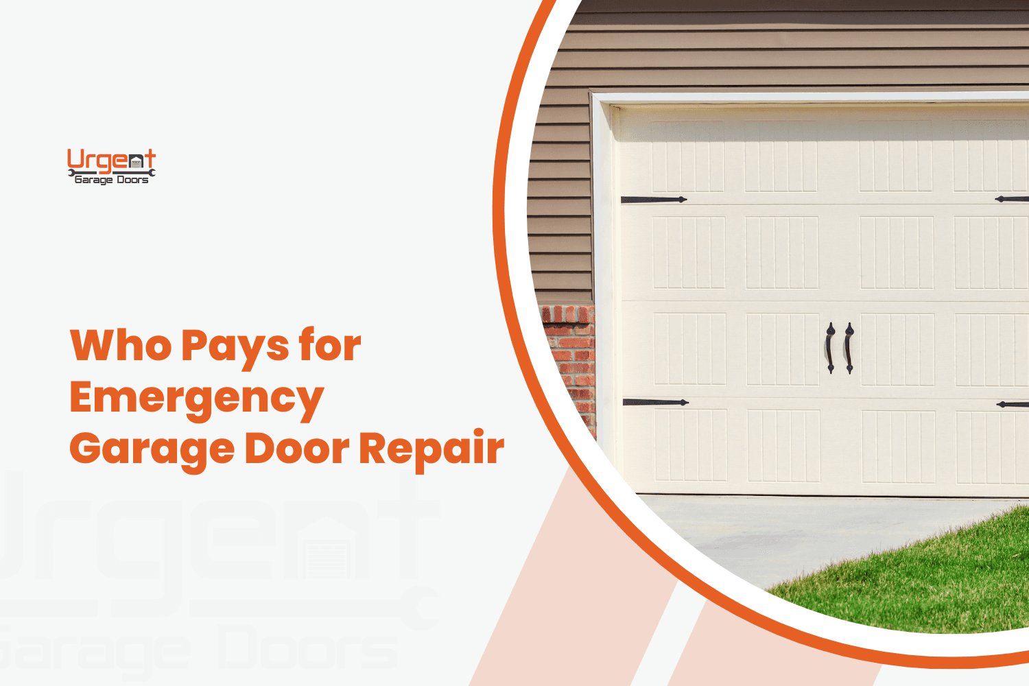 White residential garage door with decorative black hardware for emergency repair service