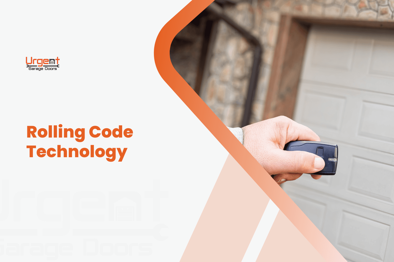 Hand holding garage door remote control demonstrating rolling code security technology in Irvine