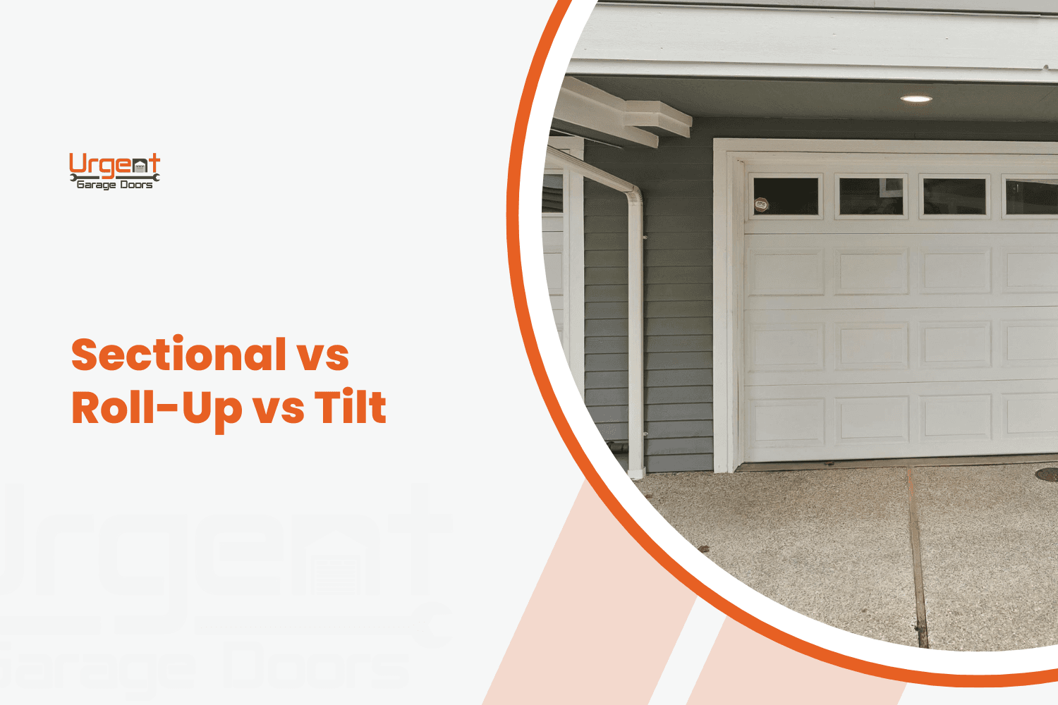 White sectional garage door with windows on gray house exterior in California