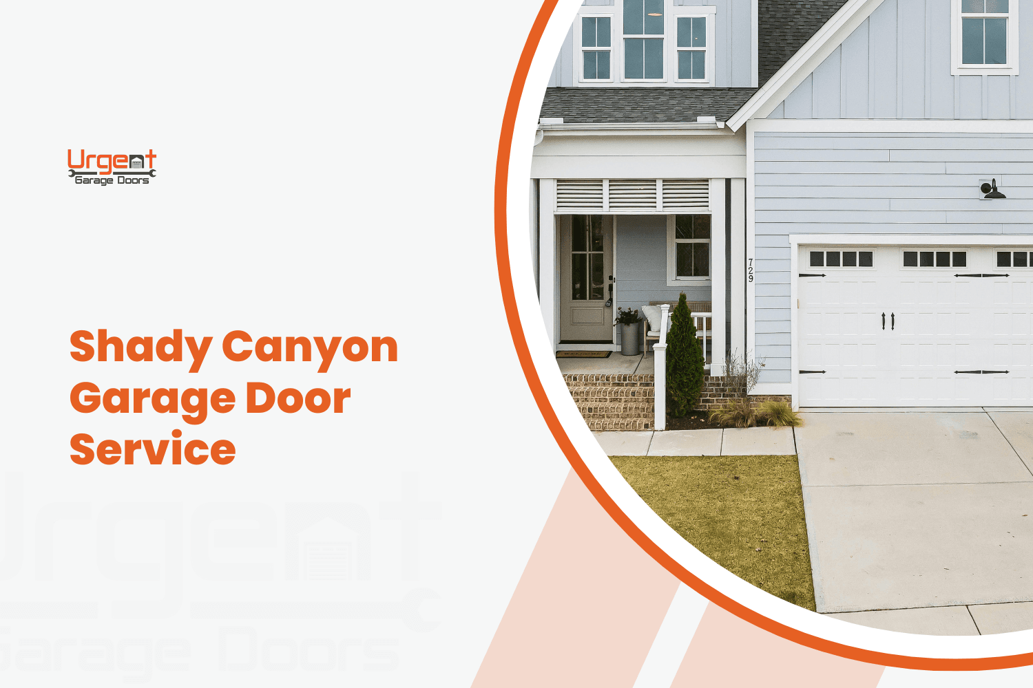 Urgent Garage Doors branding beside a modern home with white garage door
