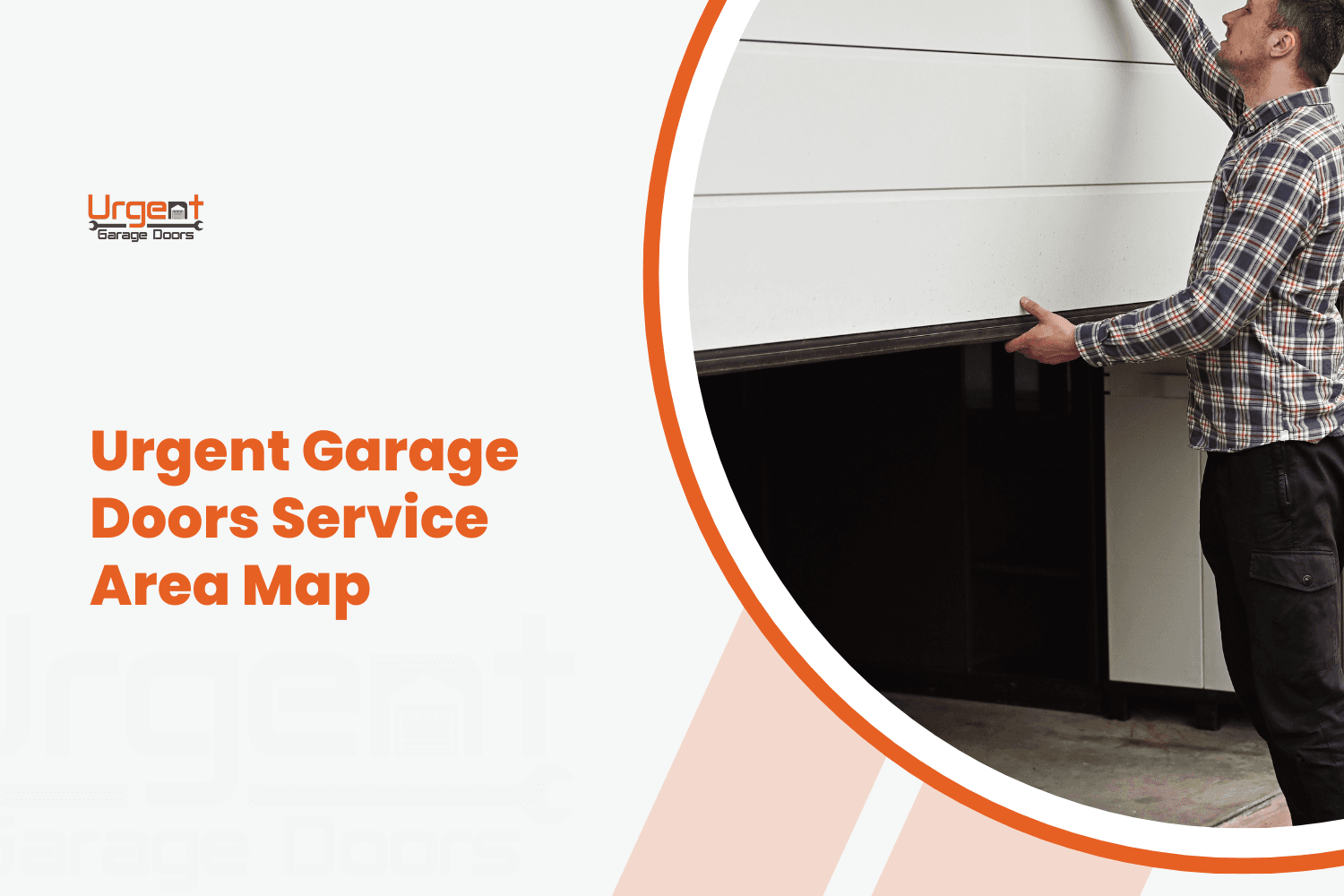 Urgent Garage Doors technician manually lifting a white sectional garage door